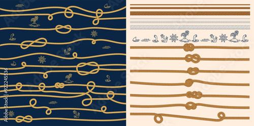 Quadro su tela Set of vector fiber ropes straight and tied up