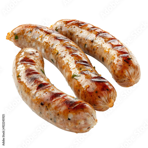 Isolated Grilled Sausages with Delicious Browned Exterior.