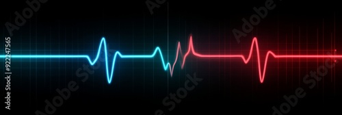 This stunning visualization displays a detailed cardiogram, illustrating the hearts electrical activity and rhythm dynamics, showcasing the heartbeat in vibrant blue and red tones