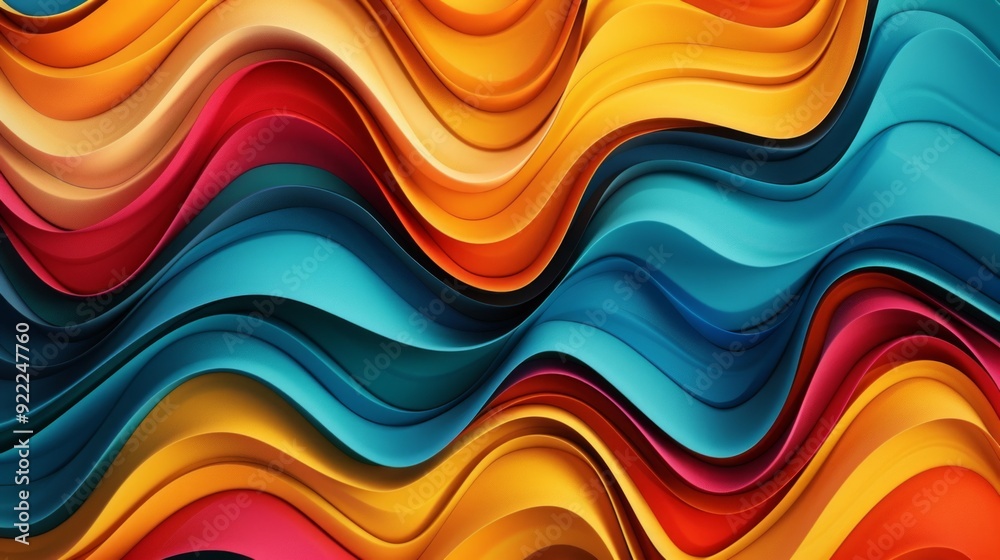 The digital abstract artwork showcases colourful 3D waves reminiscent of the ocean's movement. Layers of orange, red, yellow, pink and blue colours create a visually arresting effect The digital abstract artwork showcases colourful 3D waves reminiscent of the ocean's movement. Layers of orange, red, yellow, pink and blue colours create a visually arresting effect