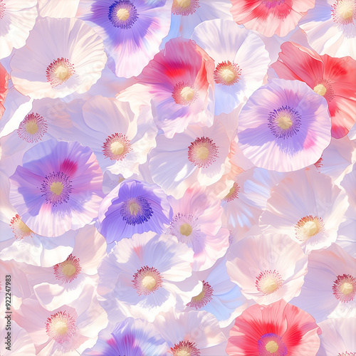 アニメ風のマルチカラーのポピーのテクスチャパターン