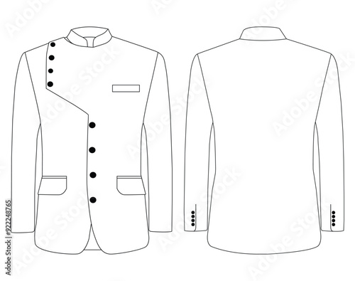 Nehru jacket Placket  long sleeves kote illustration template design