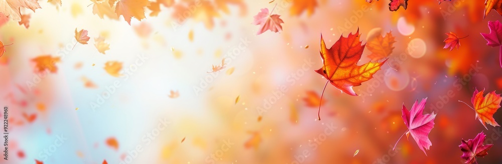 Falling autumn leaves with a blurred, bright background. Falling autumn leaves with a blurred, bright background.