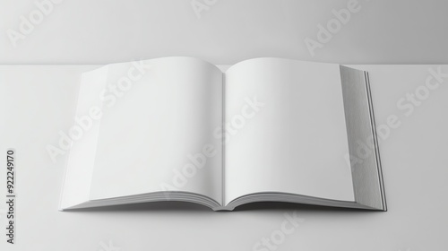 Open book mockup with blank pages on white background.