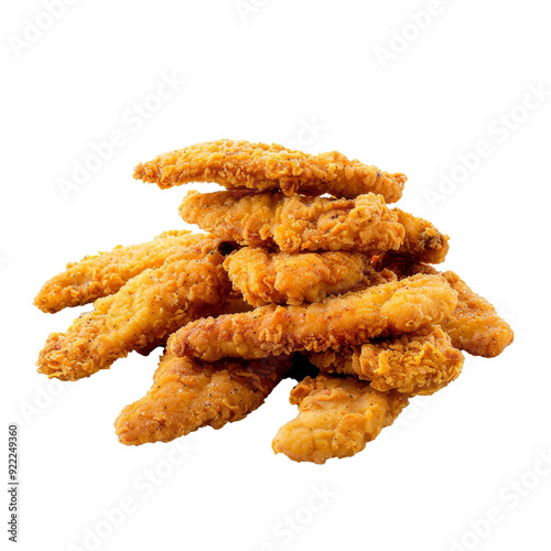 Pile of Crispy Fried Chicken Strips Isolated Without Background.