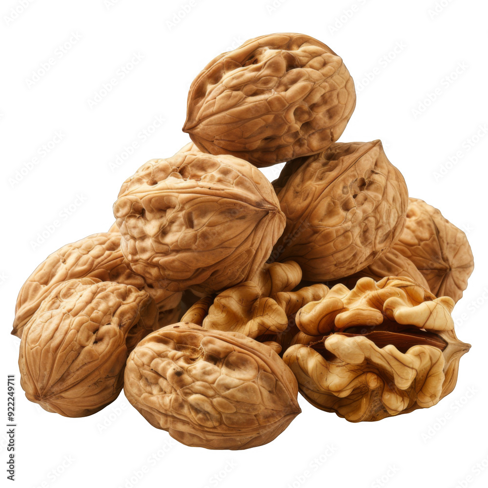 A Pile of Whole and Cracked Walnuts on Transparent Background A Pile of Whole and Cracked Walnuts on Transparent Background