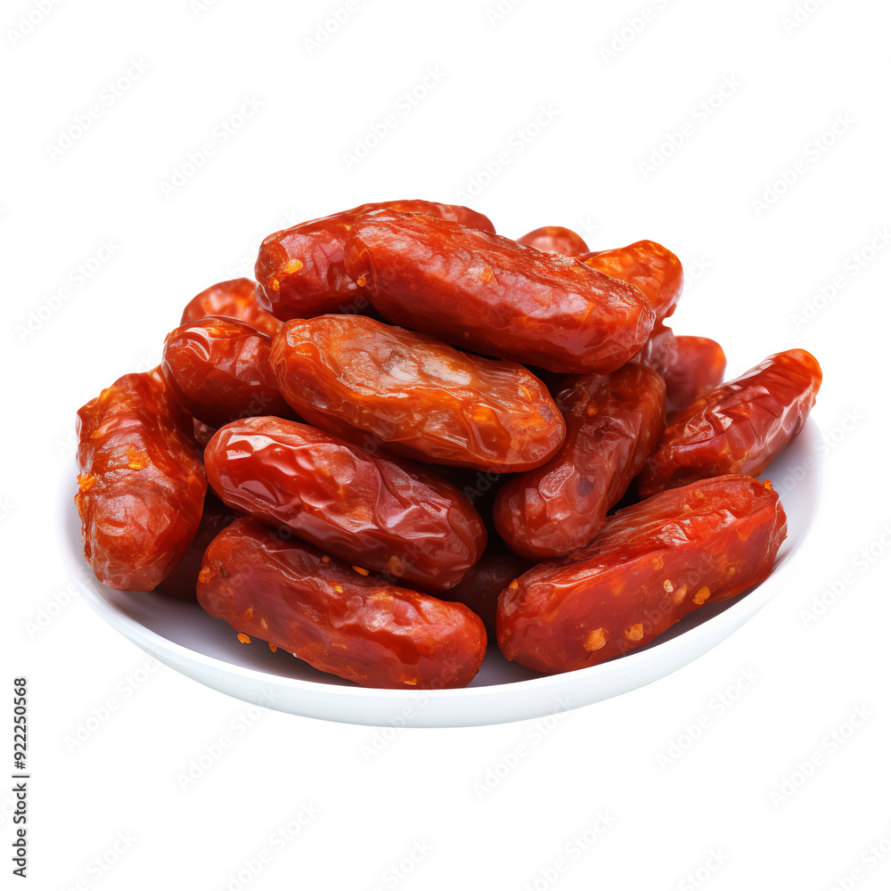 Isolated Chorizo Sausages on a Plate without Background Transparency. Isolated Chorizo Sausages on a Plate without Background Transparency.