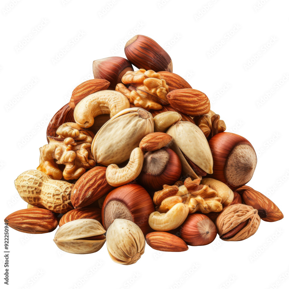 A Heap of Assorted Nuts Against a Transparent Background A Heap of Assorted Nuts Against a Transparent Background