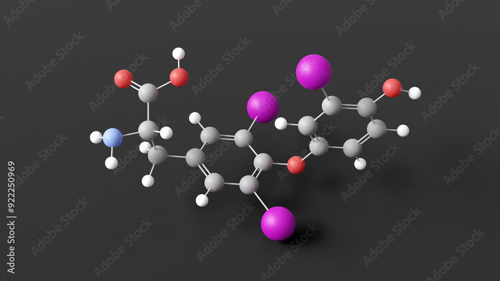 liothyronine molecule 3d, molecular structure, ball and stick model, structural chemical formula triiodothyronine (t3) liothyronine molecule 3d, molecular structure, ball and stick model, structural chemical formula triiodothyronine (t3)