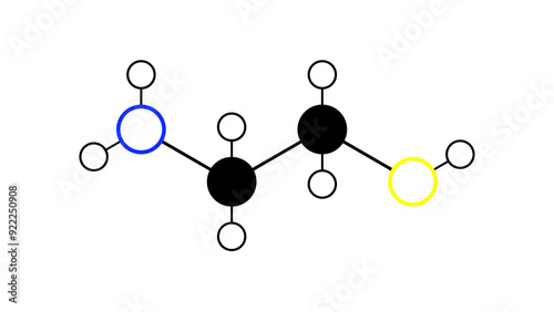 cysteamine molecule, structural chemical formula, ball-and-stick model, isolated image organosulfur compound photo