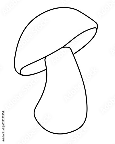 Porcini Mushroom - Vector Linear Coloring Picture with Edible Forest Mushroom. Outline. Edible Mushroom for Logo, Sign or Coloring Book	