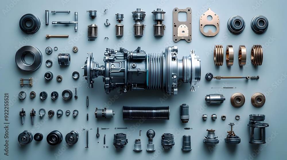 Disassembled Engine Components Organized for Meticulous Inspection and Maintenance Disassembled Engine Components Organized for Meticulous Inspection and Maintenance