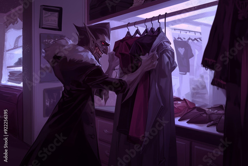 Vampire Choosing Clothes in Dark Wardrobe Concept Art