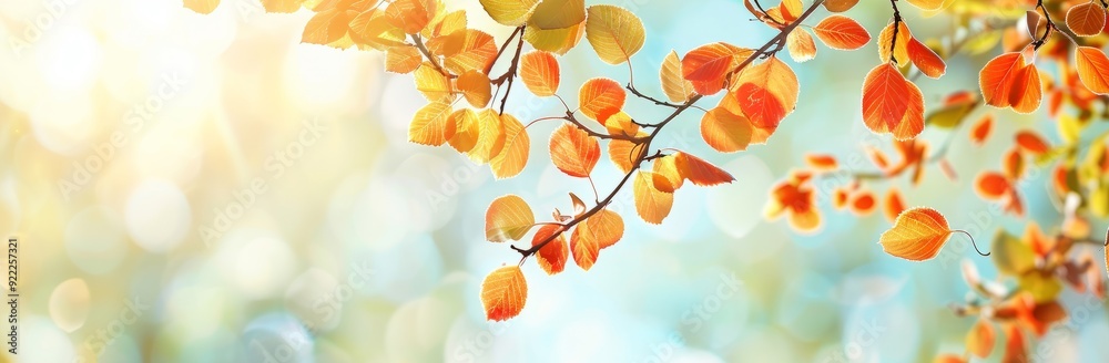 Obraz premium Golden Autumn Leaves on a Branch with Sunlight.