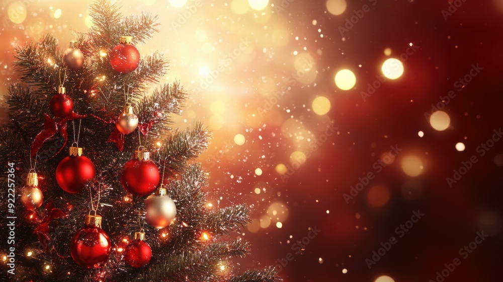 A christmas tree with red ornaments and shiny lights, AI A christmas tree with red ornaments and shiny lights, AI