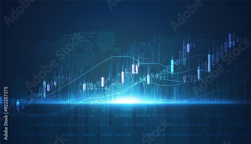 Futuristic raise Candle stick chart digital transformation abstract business background. Big data and business growth currency stock and investment economy . Vector illustration photo