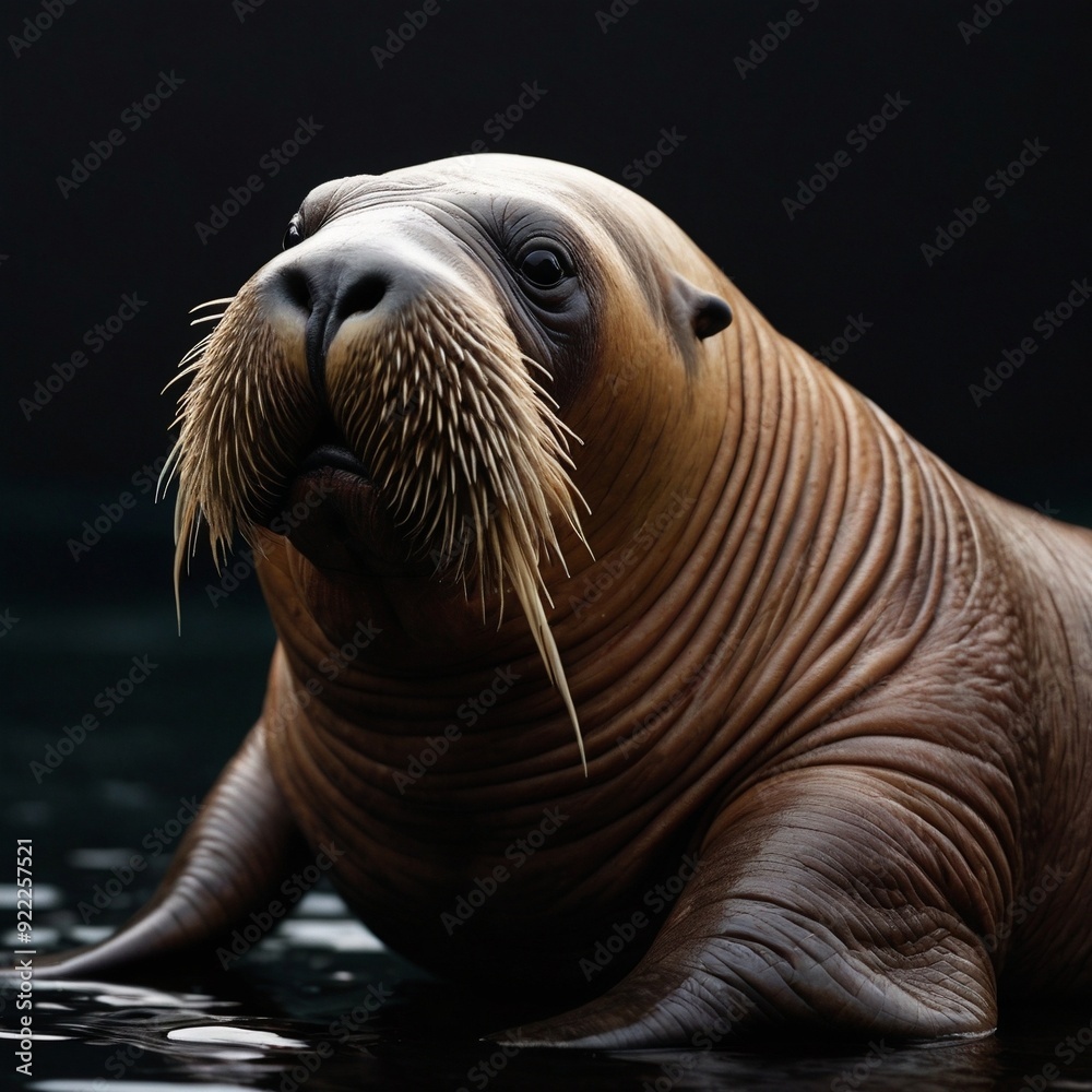 Fototapeta premium Walrus Sea animal arctic antarctic mammal black background