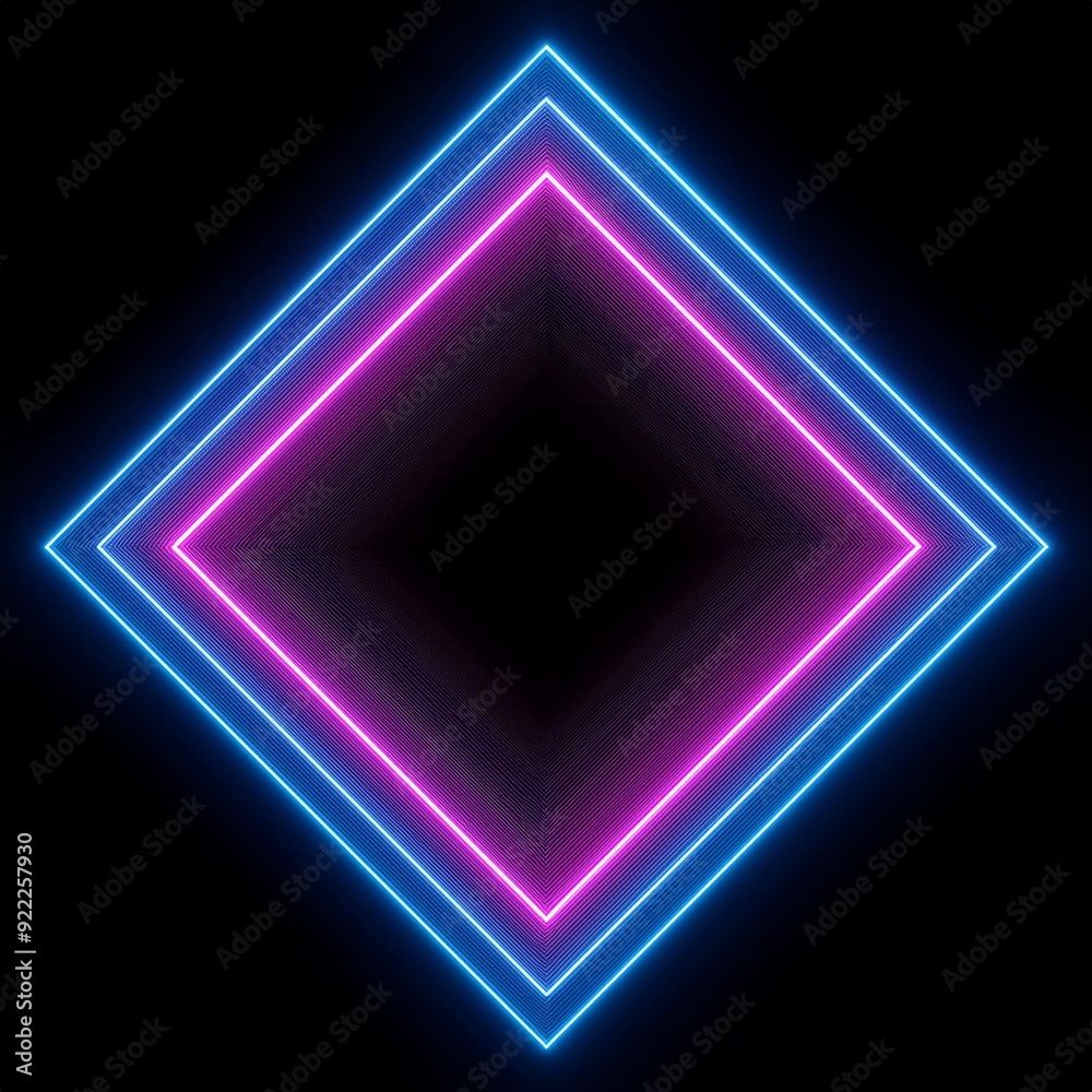Parallelogram rectangle picture frame with two tone neon color shade motion graphic on isolated black background. Blue and pink light for overlay element. 3D illustration rendering wallpaper backdrop Parallelogram rectangle picture frame with two tone neon color shade motion graphic on isolated black background. Blue and pink light for overlay element. 3D illustration rendering wallpaper backdrop