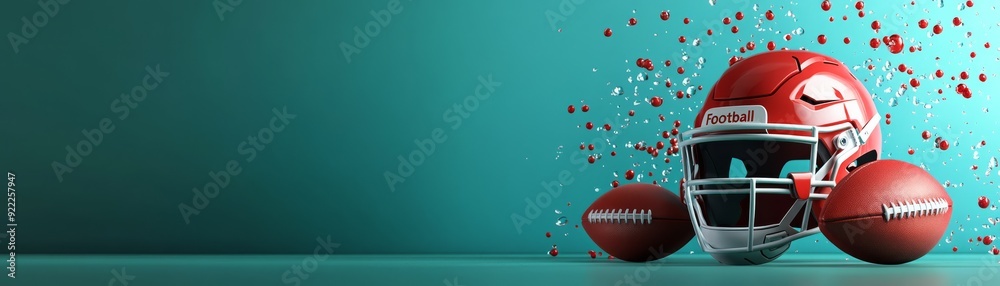 Fototapeta premium Football Season Fun - Playful 3D Elements and Gear with Empty Space for Text on Clean Green Background Illustration