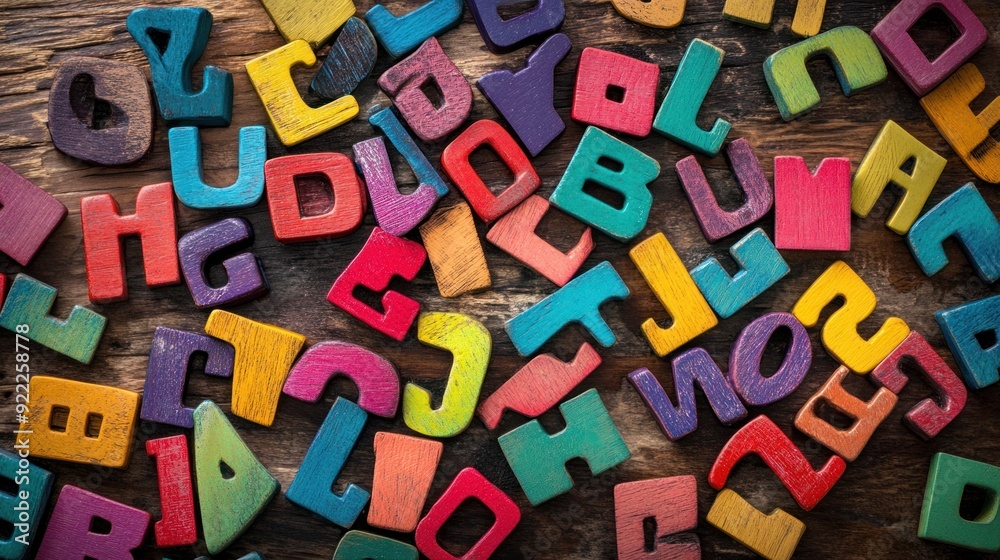 Colorful Wooden Alphabet Letters on a Wooden Background Colorful Wooden Alphabet Letters on a Wooden Background