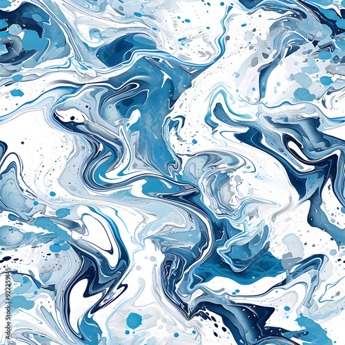Seamless Liquid Fluid Marble of Milk White and Ocean Blue, Gray Wave With Golden Glitch Texture Tile Background for Packaging, Banner, Decor, Wrap, Fashion, Accessories, Web, and Social Media