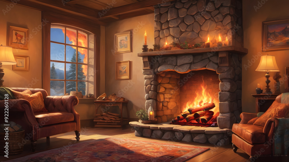 fireplace in the room, ai generated