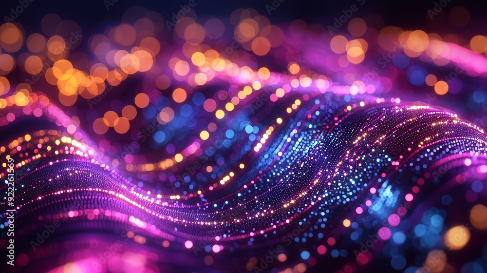 A futuristic dots background with colored sound waves. Data visualization in 3D. A futuristic dots background with colored sound waves. Data visualization in 3D.