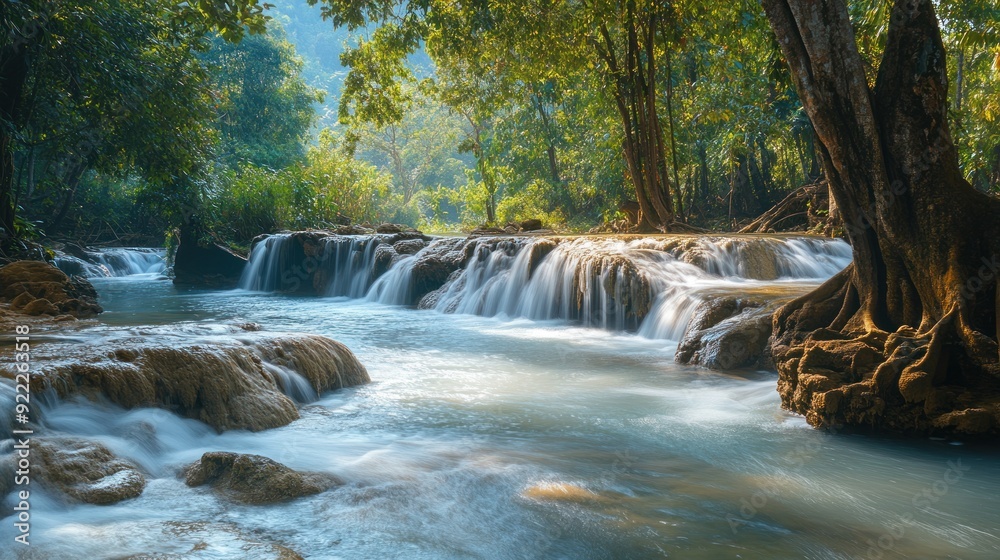 Obraz premium Waterfall in Lush Green Forest