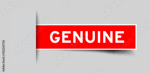 Red color square shape sticker label with word genuine inserted in gray background