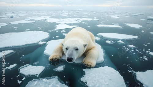 Polar Bear on Melting Ice Cap Symbolizing Climate Change photo