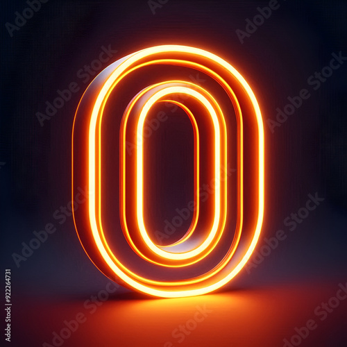 3d orange neon number 0