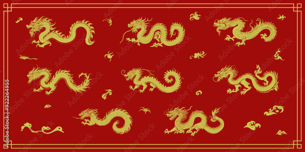 set of ancient chinese dragon and abstract chinese elements. set of ancient chinese dragon and abstract chinese elements.