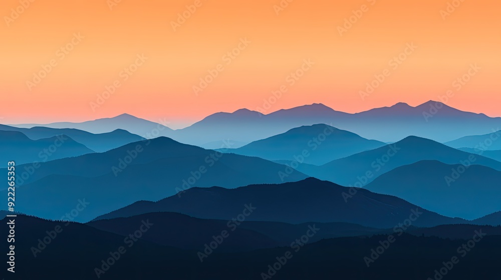Panoramic top view of a mountain range at sunset, with ample space for text in the sky Panoramic top view of a mountain range at sunset, with ample space for text in the sky