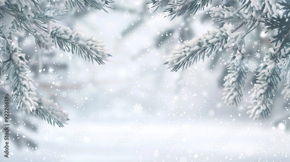 Snowy Pine Branches with Blurry Background Snowy Pine Branches with Blurry Background