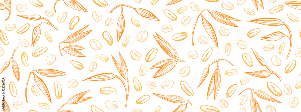 Fototapeta premium Oat spike, golden seed Wheat, spelt details sketch