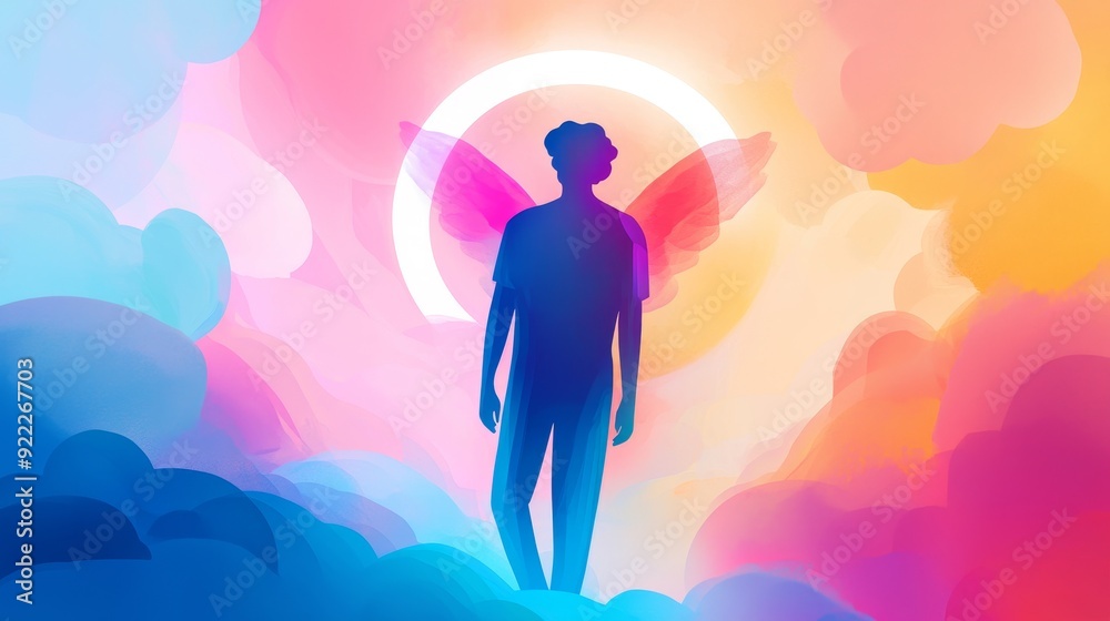 Background illustration of an abstract meditation enlightenment aura, mindful and spiritual concept in digital art Background illustration of an abstract meditation enlightenment aura, mindful and spiritual concept in digital art