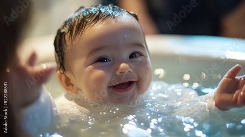 First Blessing: Newborn Baby Christian Baptized with Water