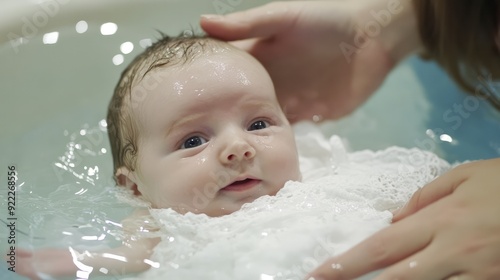 First Blessing: Newborn Baby Christian Baptized with Water
