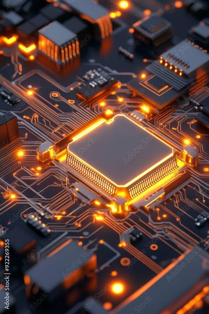 Obraz premium Exploring the Future An Augmented Reality Display Showcasing Dynamic Circuit Patterns in a CuttingEdge Tech Environment