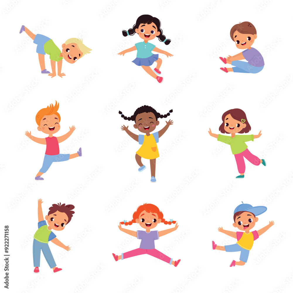 Funny Kids Character Enjoy and Having Fun Vector Set Funny Kids Character Enjoy and Having Fun Vector Set