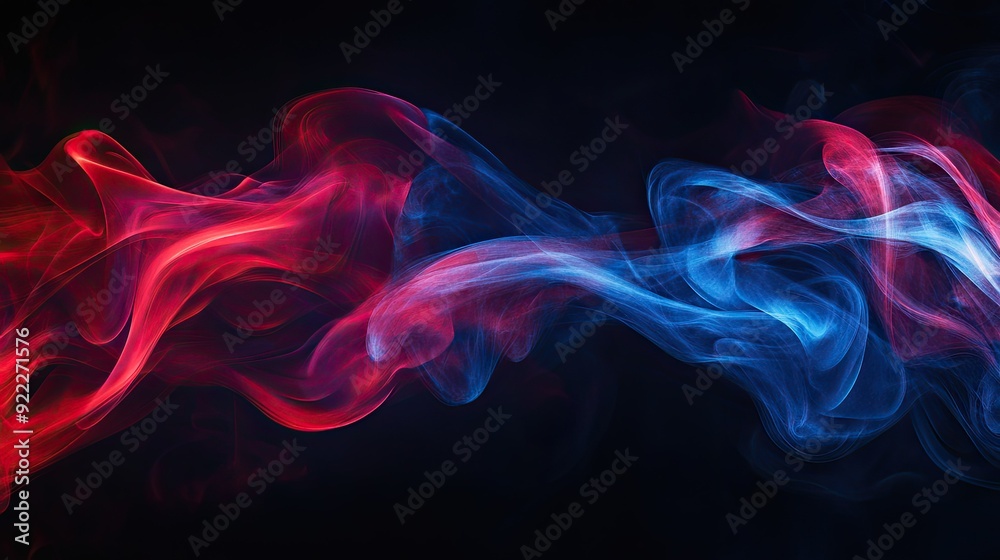 Obraz premium Bold, red and blue 3D smoke graphics, creating dynamic patterns against a black background