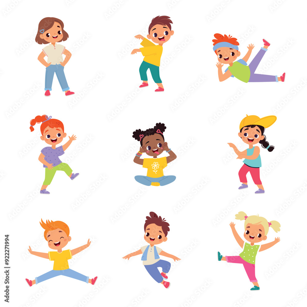 Funny Kids Character Enjoy and Having Fun Vector Set Funny Kids Character Enjoy and Having Fun Vector Set