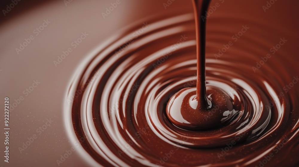 Thick ribbons of dark chocolate being poured, rich texture, glistening in soft light, [handcrafted dark chocolate], [luxury and indulgence]