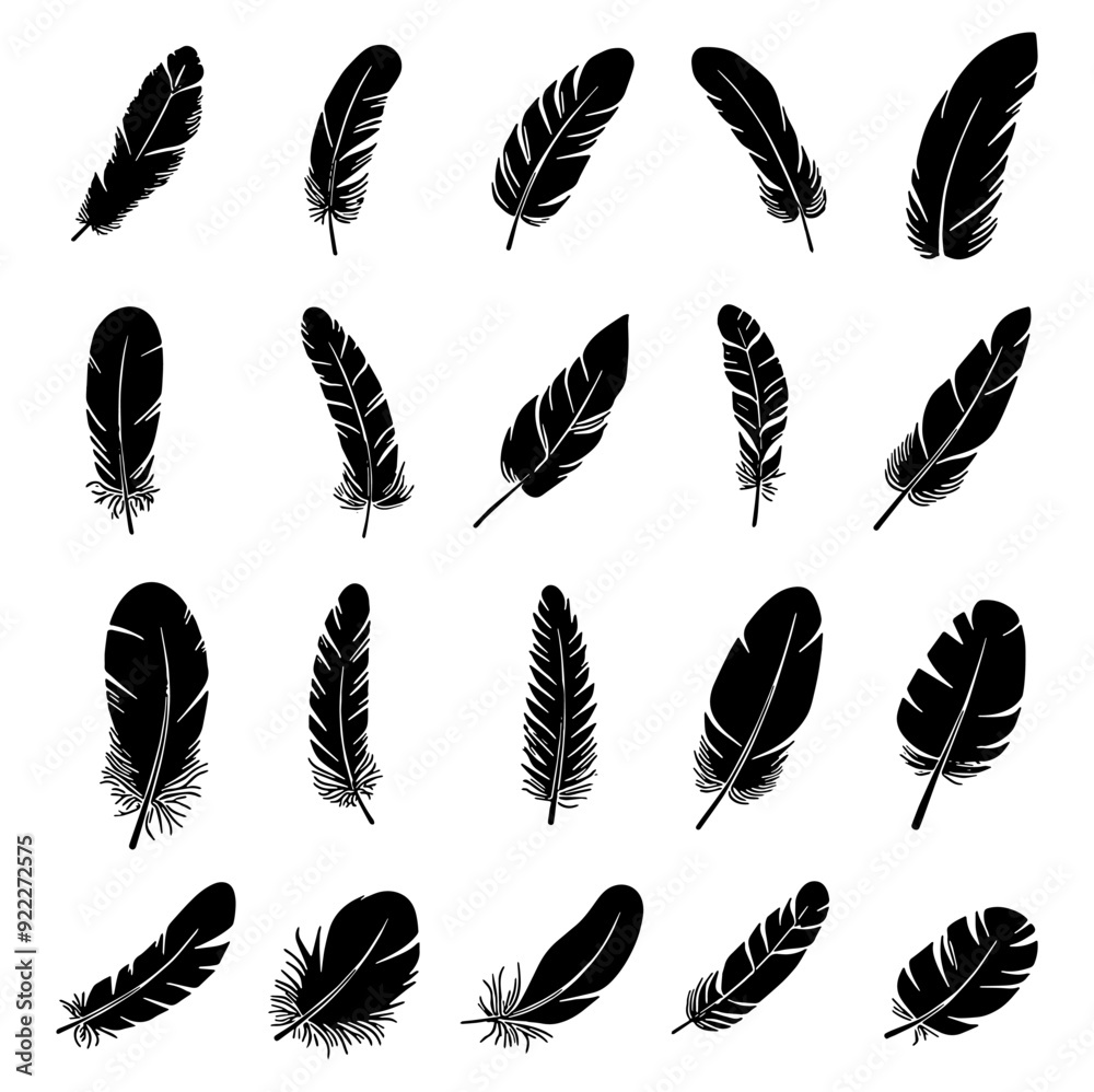 Feather Silhouette Set, Ideal for Nature and Decorative Themes - Flat Vector Illustration Feather Silhouette Set, Ideal for Nature and Decorative Themes - Flat Vector Illustration