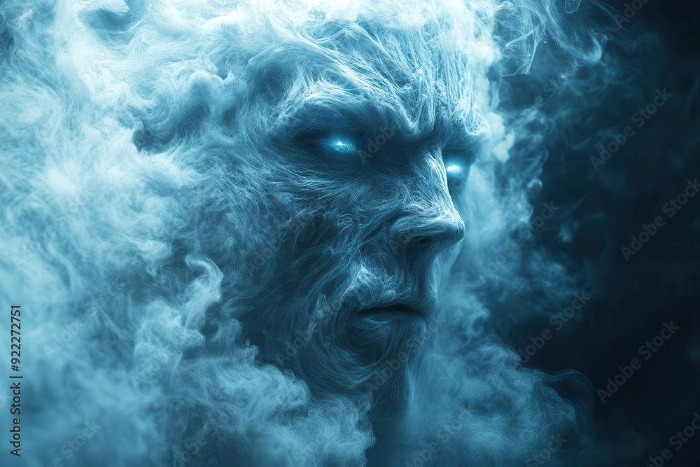 ethereal smoke monster face emerging from darkness eerie backlighting swirling tendrils ominous atmosphere dark fantasy art ethereal smoke monster face emerging from darkness eerie backlighting swirling tendrils ominous atmosphere dark fantasy art