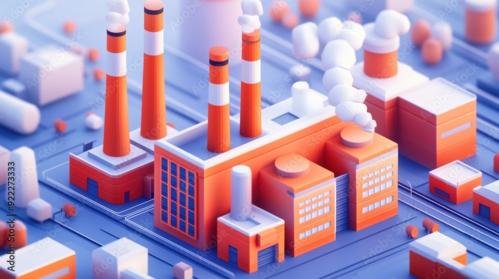 A 3d rendering of a factory with smoke coming out, AI A 3d rendering of a factory with smoke coming out, AI