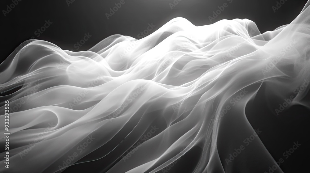 Obraz premium Delicate wisps of 3D smoke in white, softly swirling in a dark, mysterious space