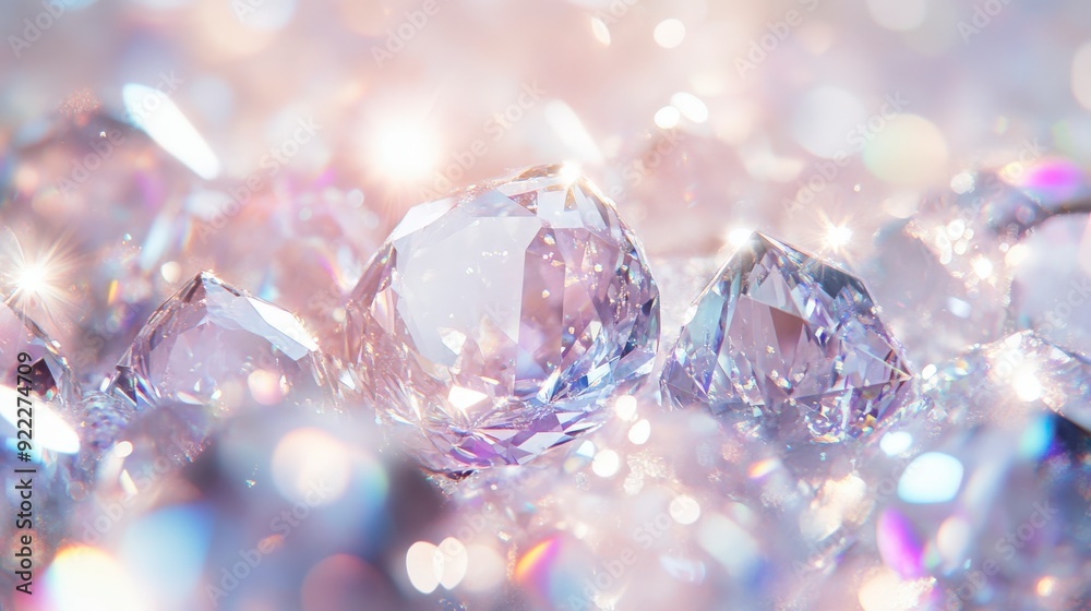 A close-up view of sparkling diamonds on a soft, shimmering background. A close-up view of sparkling diamonds on a soft, shimmering background.