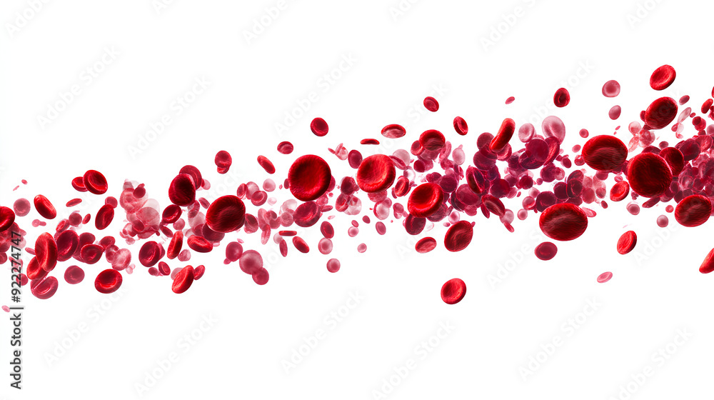 Erythrocytes blood cell stream isolated on white background Erythrocytes blood cell stream isolated on white background