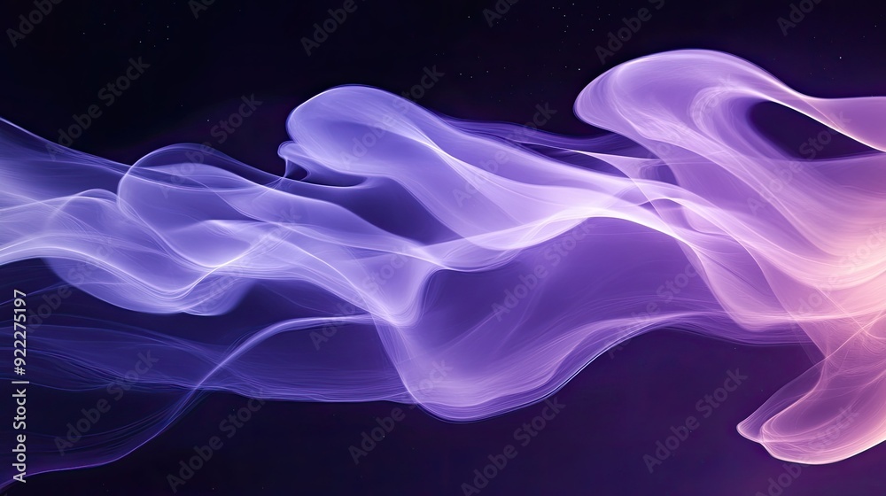 Flowing 3D smoke in soft lavender and violet, with gentle curves and twists, in a dark space Flowing 3D smoke in soft lavender and violet, with gentle curves and twists, in a dark space